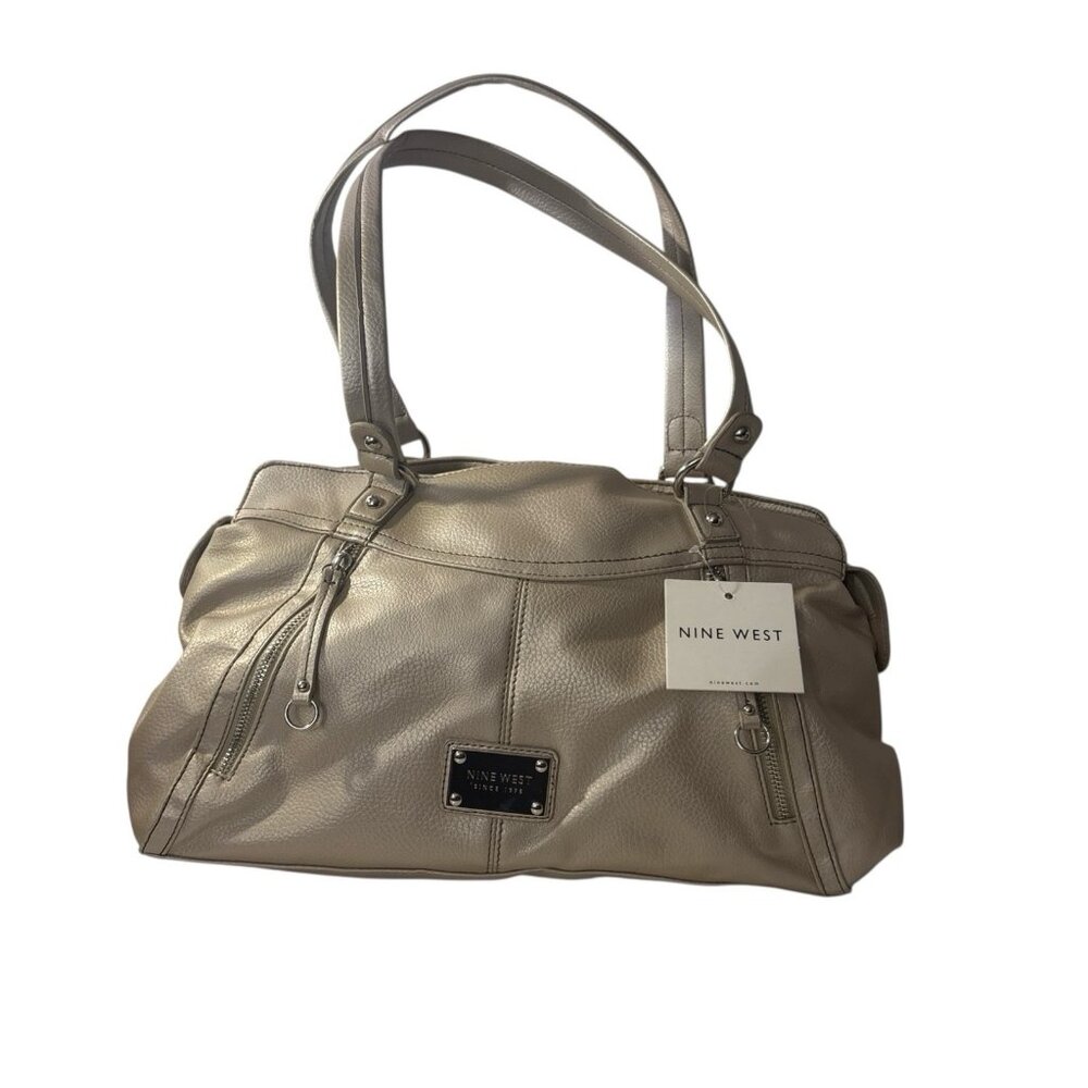 Nine West Tan Faux‎ Pebbled Leather Dual Handle Tote Purse Bag NWT Large READ